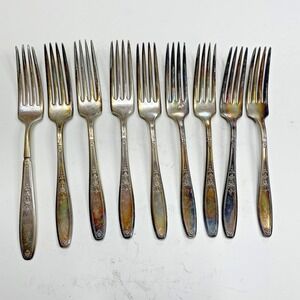 Antique Rogers Bros 1847 Ambassador Silverplate Set of 9 Dinner Forks Silverware
